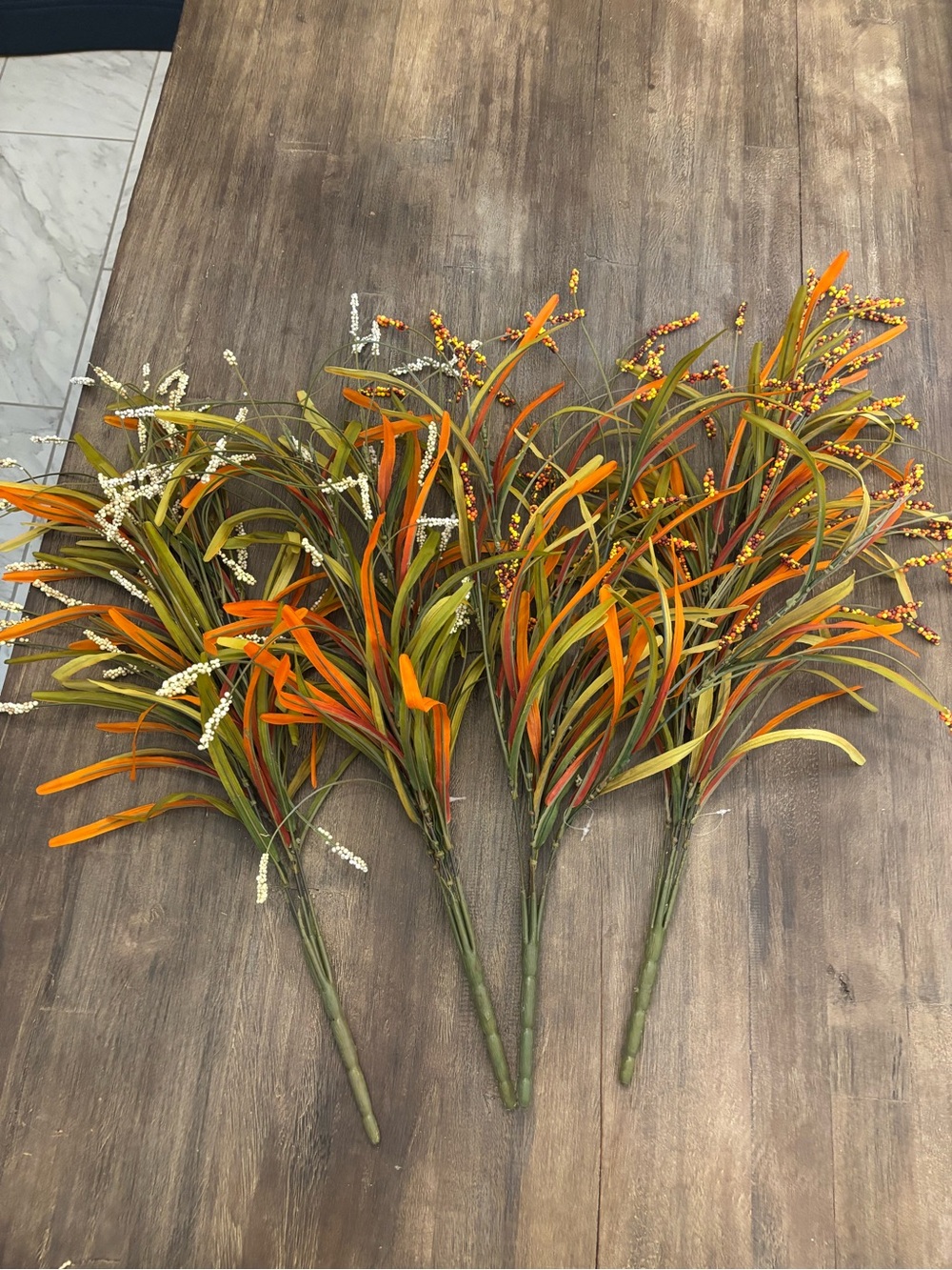 Orange & Green (2) and White (2) Leaf & Berry Bush - Fall Stems